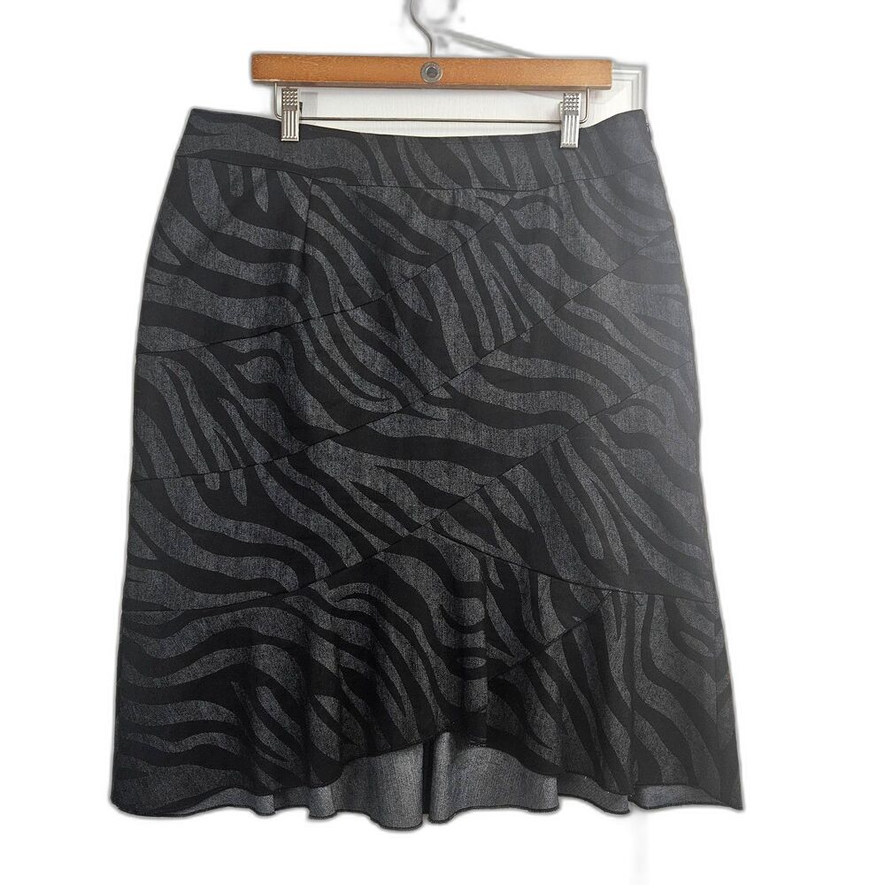 Sandro Asymetrical Sz 14 Knee-Legnth Cotton Blend Skirt Abstract Zebra Stretch